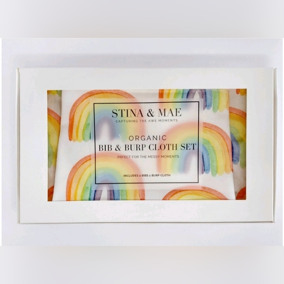 STINA & MAE Organic Over The Rainbow Bib/Burp Cloth Set. Brand New - Picture 2 of 2